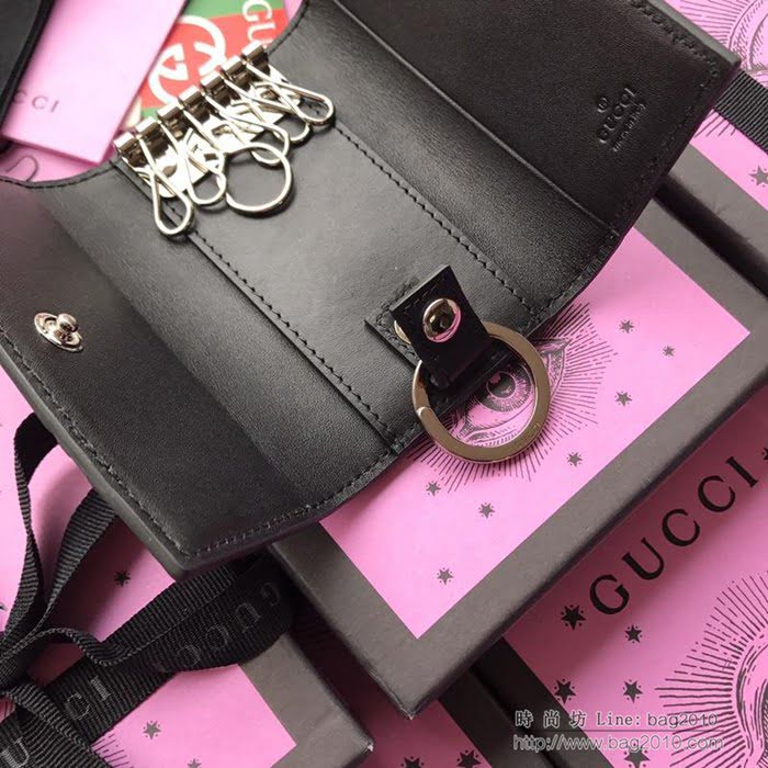 GUCCI古馳 新款 473924黑壓全皮 2018最新款 鑰匙包系列 雙GG壓花鑰匙包  ydgq3485